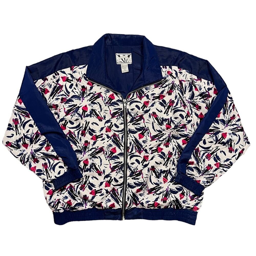 Sunterra Abstract Skiers Winter Scene Vintage 80s Windbreaker Jacket Women Large